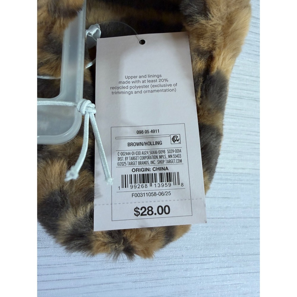 Auden Women Tiger Print Faux Fur Slippers Brown Animal Print House Shoes L 9-10 - Picture 2 of 4